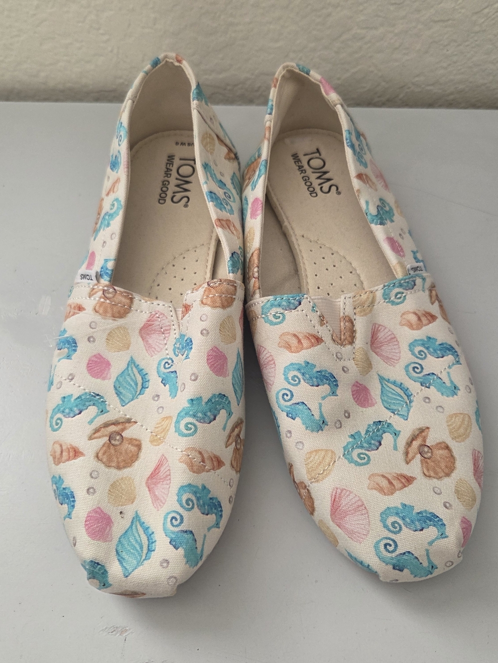 TOMS Canvas Slip-On Shoes with Seashell & Seahorse Print